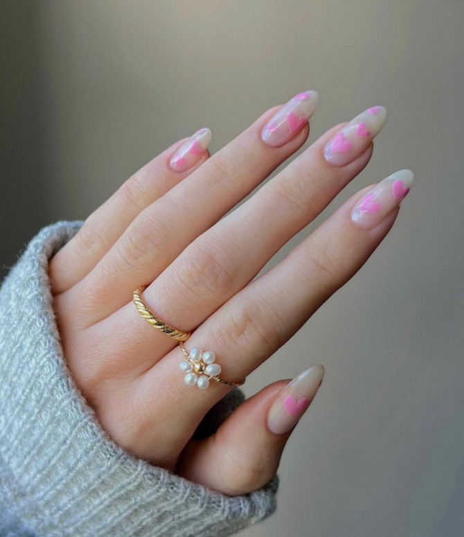 The 35 Cute Valentine’s Day Nails : Lovely Pink Heart Nails