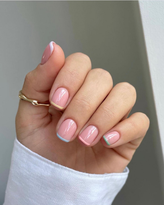 40+ Best Spring Nail Art Designs : Pastel Thin French Tip Nails