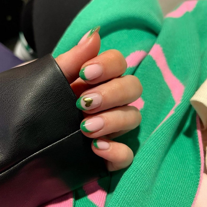 40+ Best Spring Nail Art Designs : Green French Short Nails