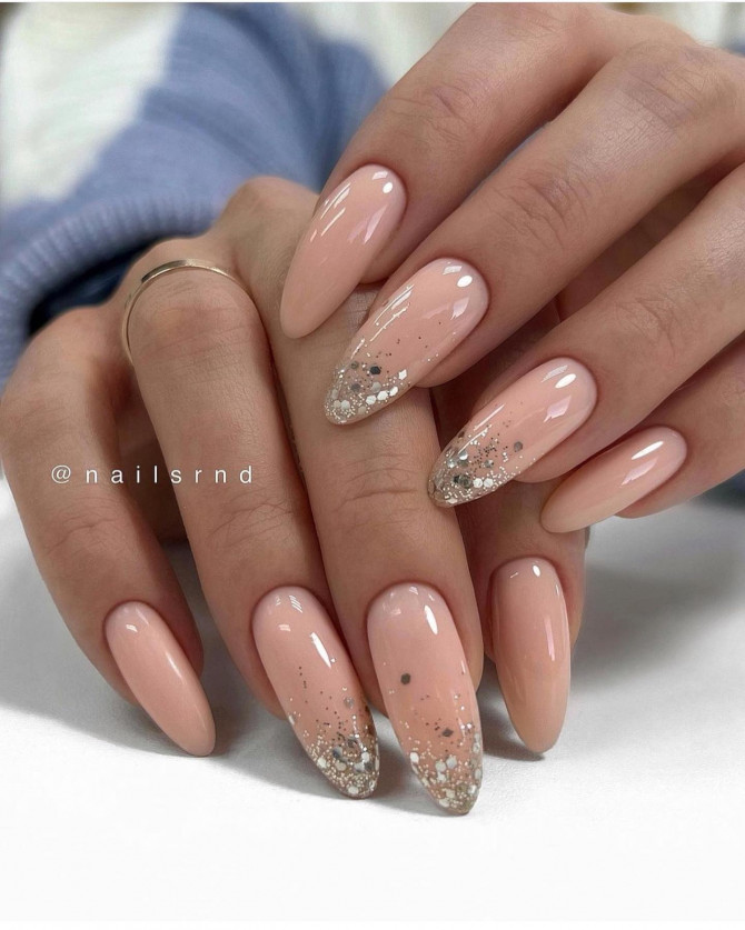 40+ Best Spring Nail Art Designs : Glitter Tip Nude Nails