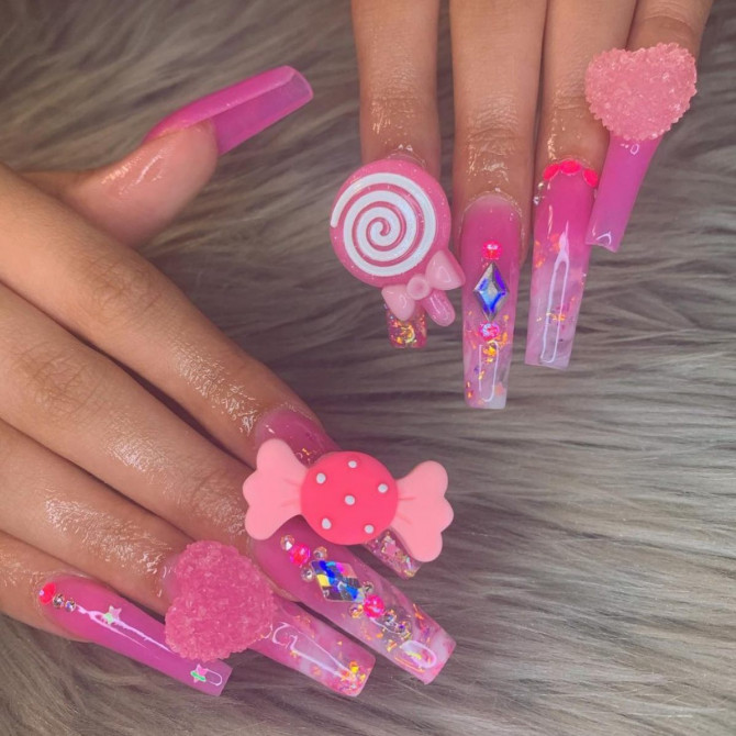 45 Kawaii Nails : Pink Jelly Aesthetic Kawaii Nails