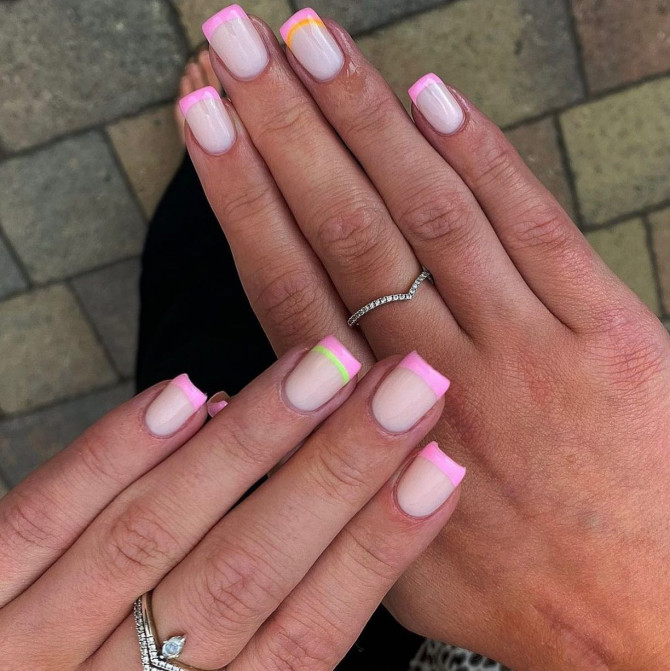 40+ Best Spring Nail Art Designs : Pink French Tips Short Nails