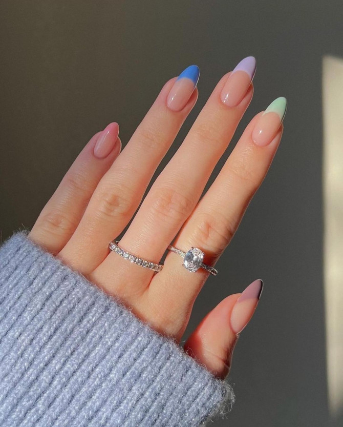 40+ Best Spring Nail Art Designs : Multi-Colored French Tip Nails