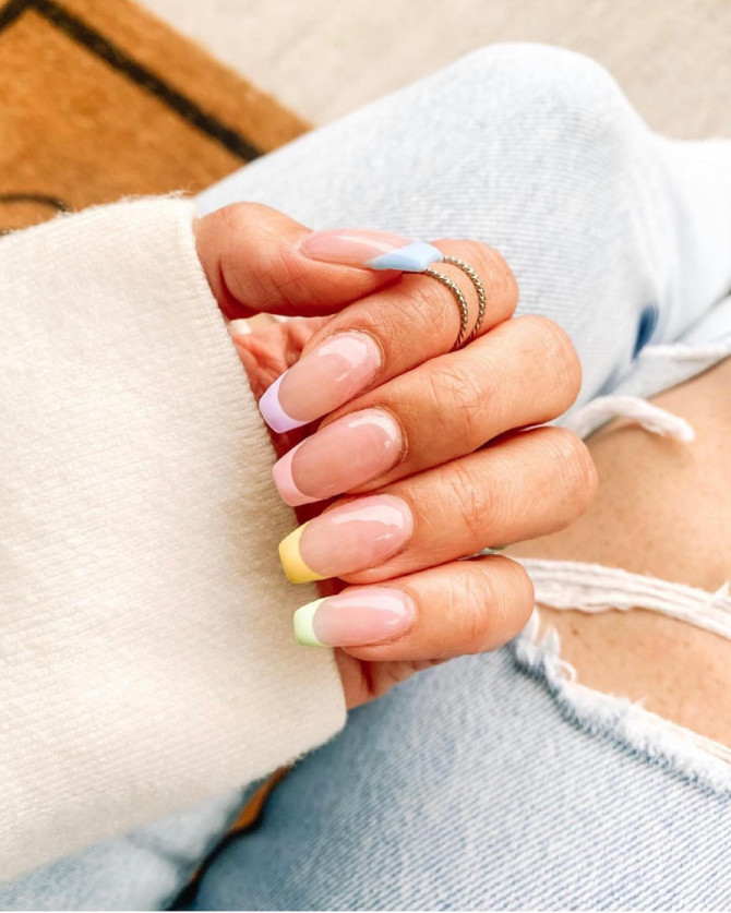 40+ Best Spring Nail Art Designs : Pretty Pastel French Manicure