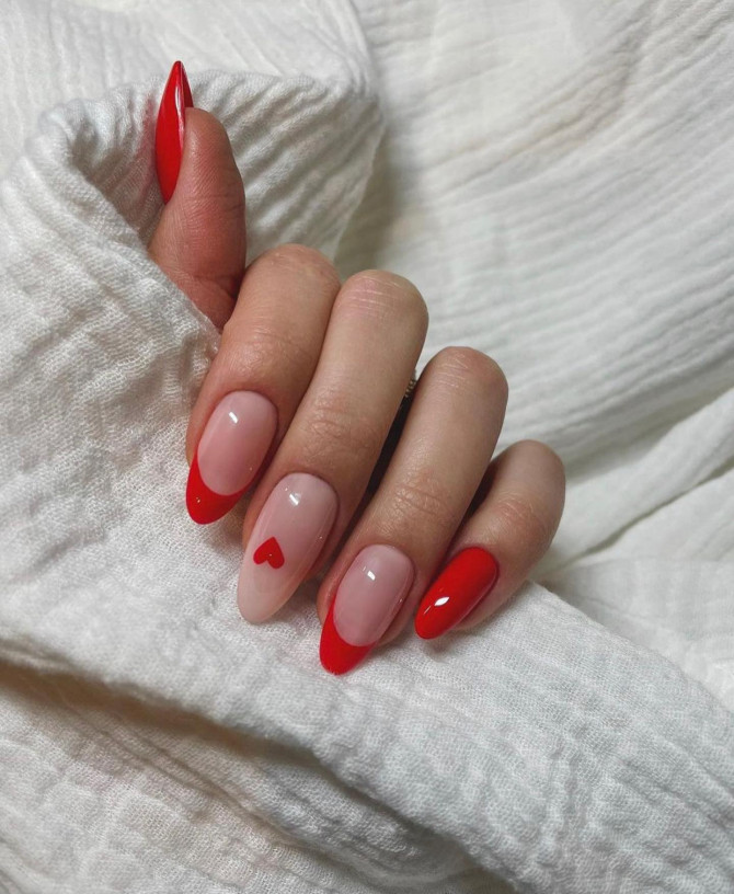 40 Best Valentine’s Day Nail Designs : Red Heart & French Tip Nails