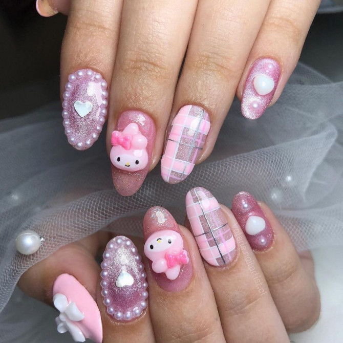 45 Kawaii Nails : Hello Kitty & Pearl Kawaii Nails