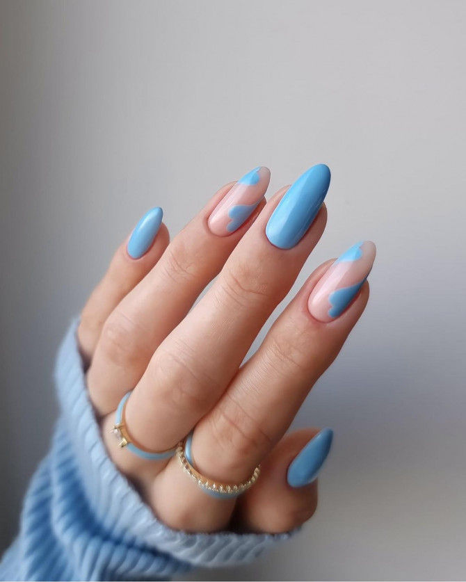 40+ Best Spring Nail Art Designs : Blue Heart Negative Space Nails
