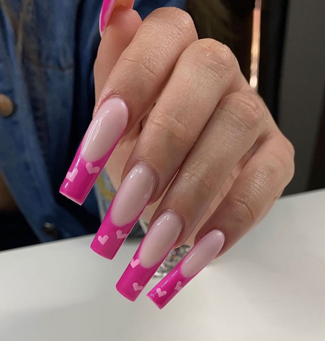 The 35 Cute Valentine’s Day Nails : Pink Heart Pink French Nails