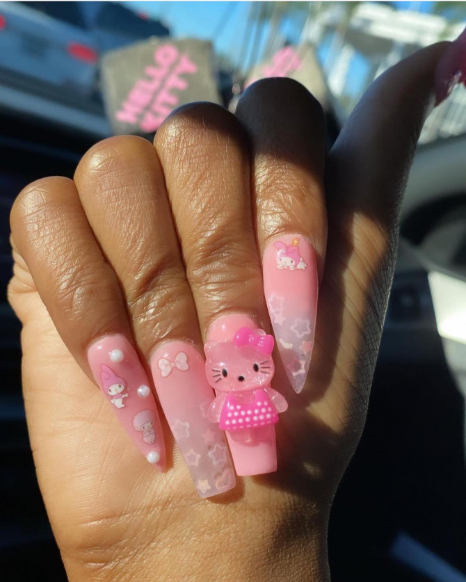 45 Kawaii Nails : Ombre Pink Hello Kitty Kawaii Nails