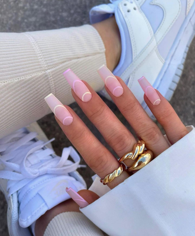 40+ Best Spring Nail Art Designs : Pastel French Smile Line Nails