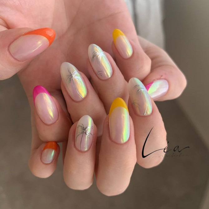 40+ Best Spring Nail Art Designs : Colored French Tip Chrome Nails