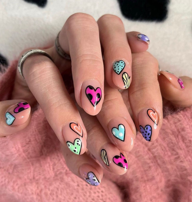 42 Insanely Cute Valentine’s Day Nails : Fun Heart Nude Nails