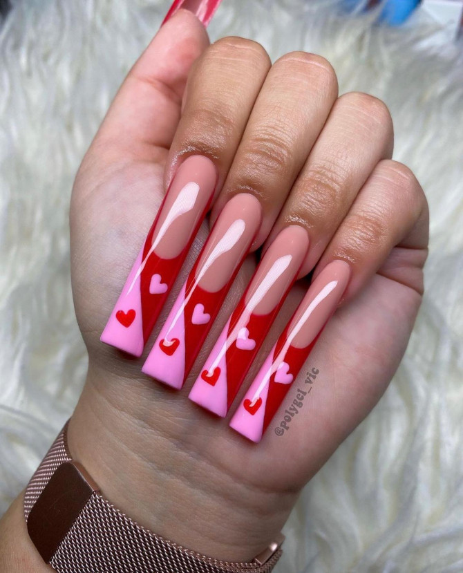 black french tip nails, valentines day nails, valentines nails, heart nails , valentines nail acrylic, valentines nails gel, cute valentines day nails
