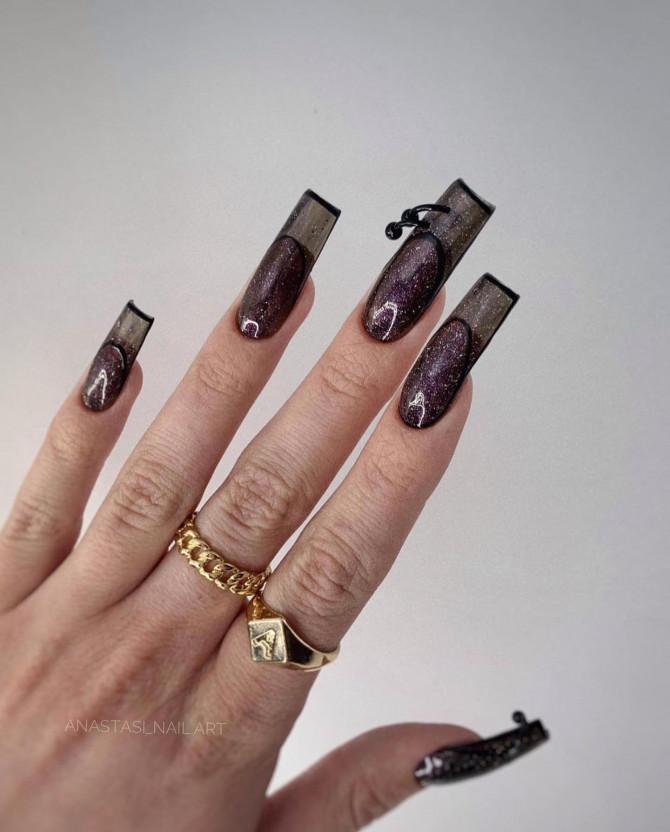 30 Best Black Nail Designs For 2022 : Outline Jelly Nails