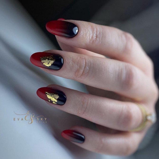 30 Best Black Nail Designs For 2022 : Black And Red Ombre Nails