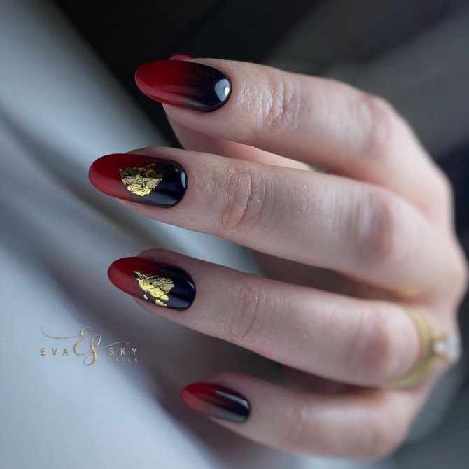 30 Best Black Nail Designs For 2022 : Black and Red Ombre Nails