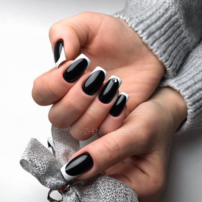 30 Best Black Nail Designs For 2022 : White Tip Black Nails