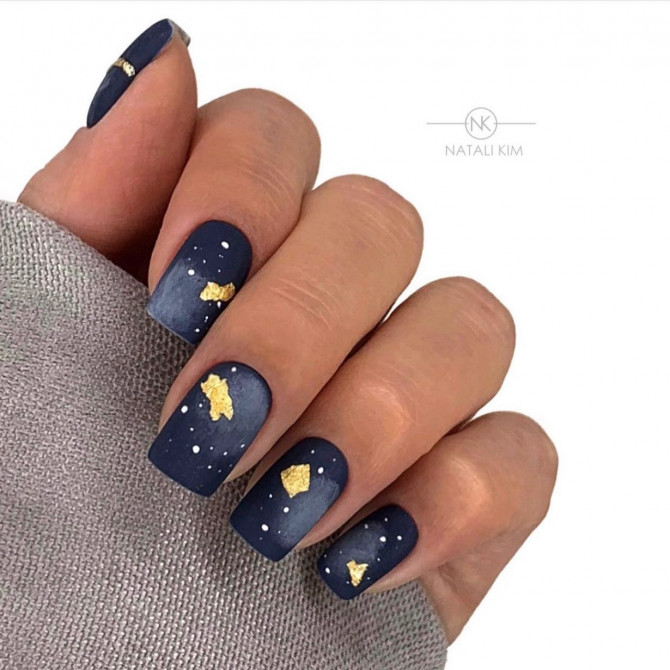 30 Best Black Nail Designs For 2022 : Galaxy Inspired Black Nails