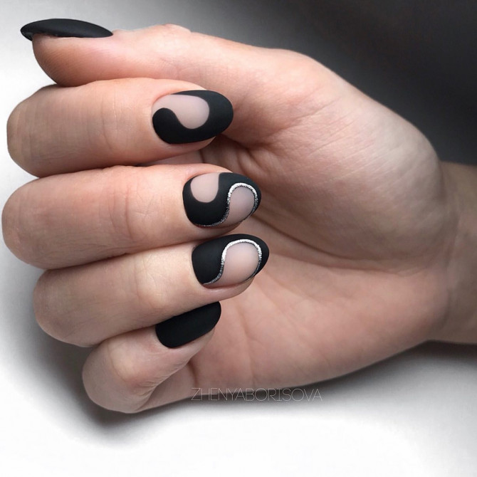 30 Best Black Nail Designs For 2022 : Negative Space Black Nails