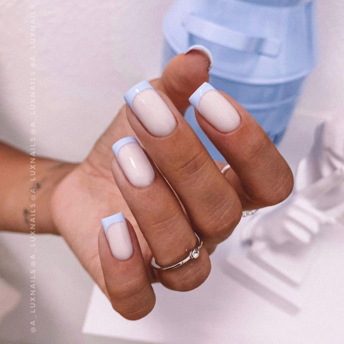 41 Best Spring Nails For 2022 : Pale Blue French Tip Nails