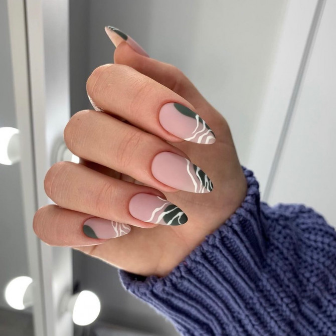 41 Best Spring Nails For 2022 : Abstract White Swirl Tip Nails