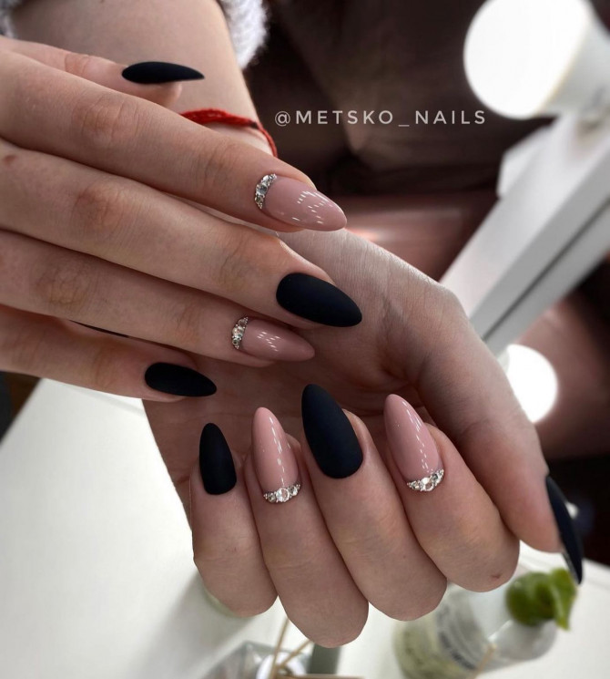 30 Best Black Nail Designs For 2022 : Black and Nude Nails