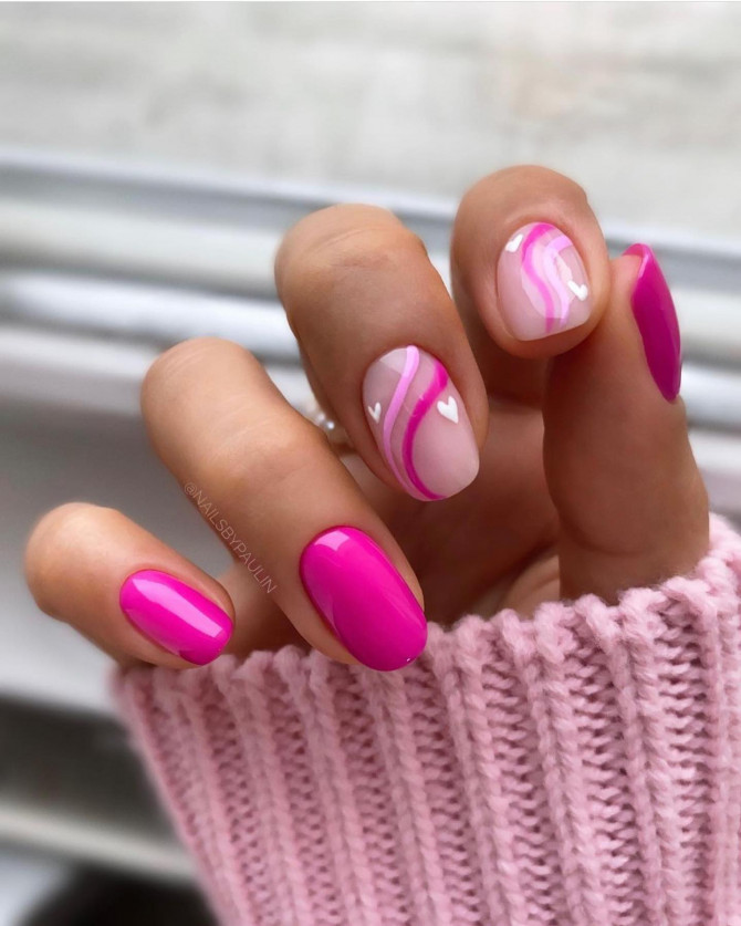41 Best Spring Nails For 2022 : Heart, Swirl Pink Nail Design