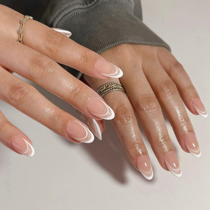 41 Best Spring Nails For 2022 : White French Outline Tip Nails