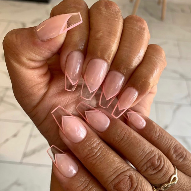 41 Best Spring Nails For 2022 : Pink Outline Clear French Tip Nails