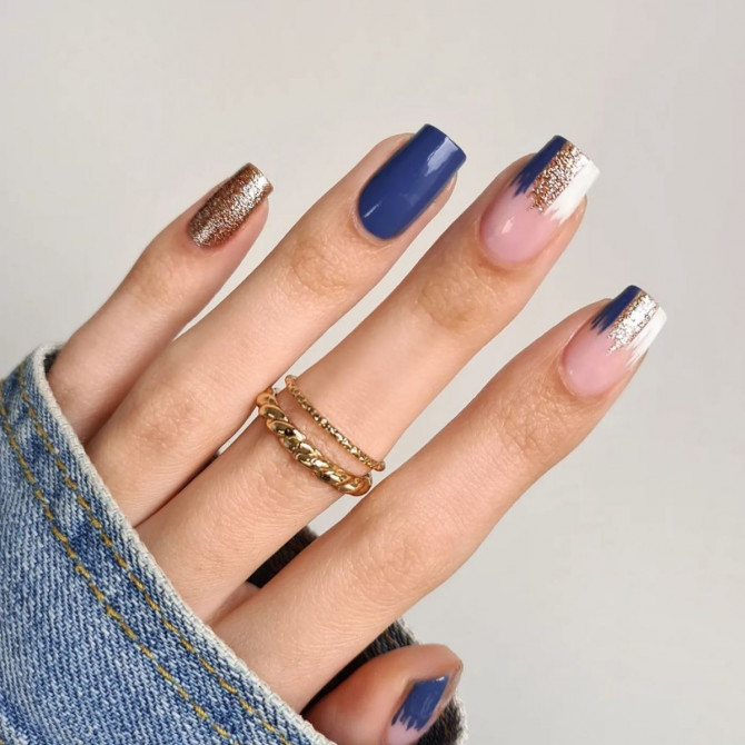 41 Best Spring Nails For 2022 : Blue and Gold Nails