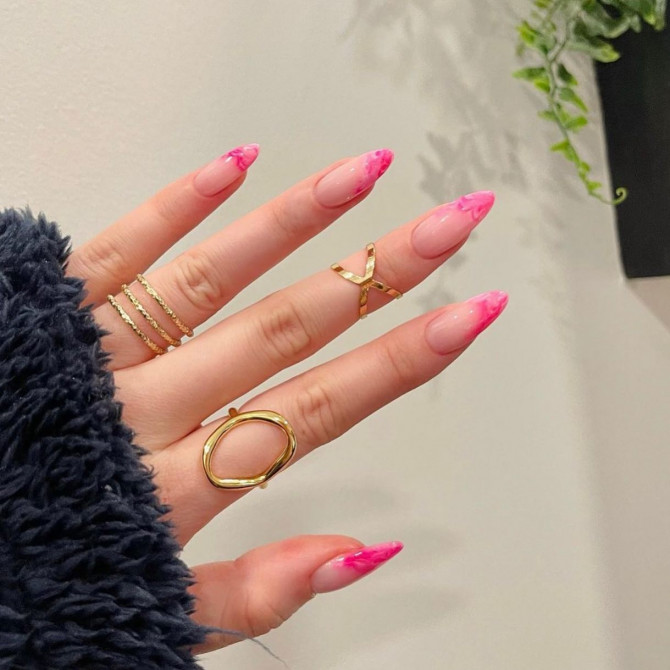 41 Best Spring Nails For 2022 : Pink Marble French Tip Nails