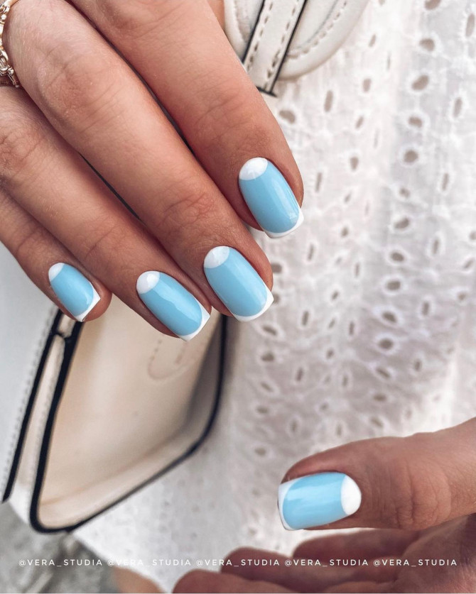 41 Best Spring Nails For 2022 : White Tip Blue Nails