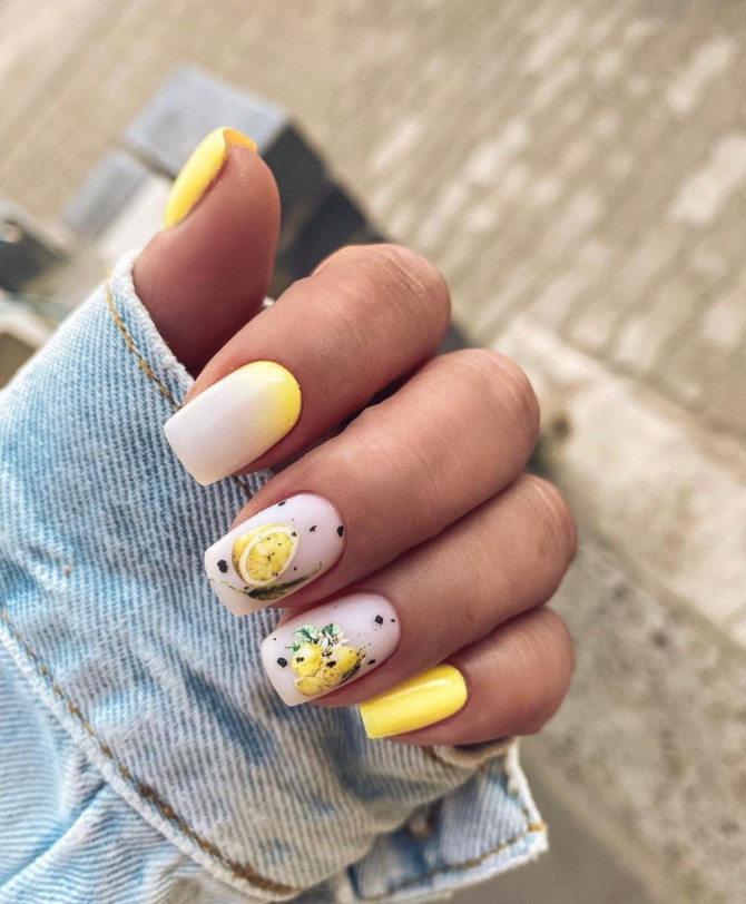 41 Best Spring Nails For 2022 : Lemon Yellow Nail Design