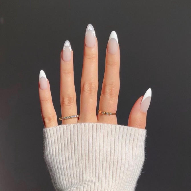 40 Best Valentine's Day Nail Designs : White Heart French Tip Nails