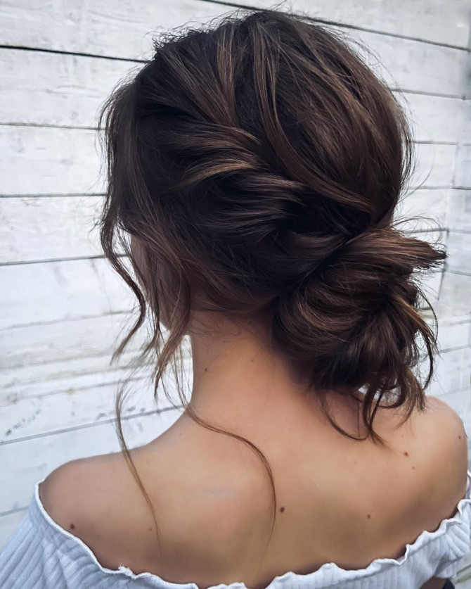 40 Beautiful Updo Hairstyles For 2022 : Effortless Low Bun Hairstyle for Dark Choco