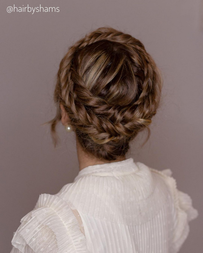 40 Beautiful Updo Hairstyles For 2022 : Double Braided Crown Updo