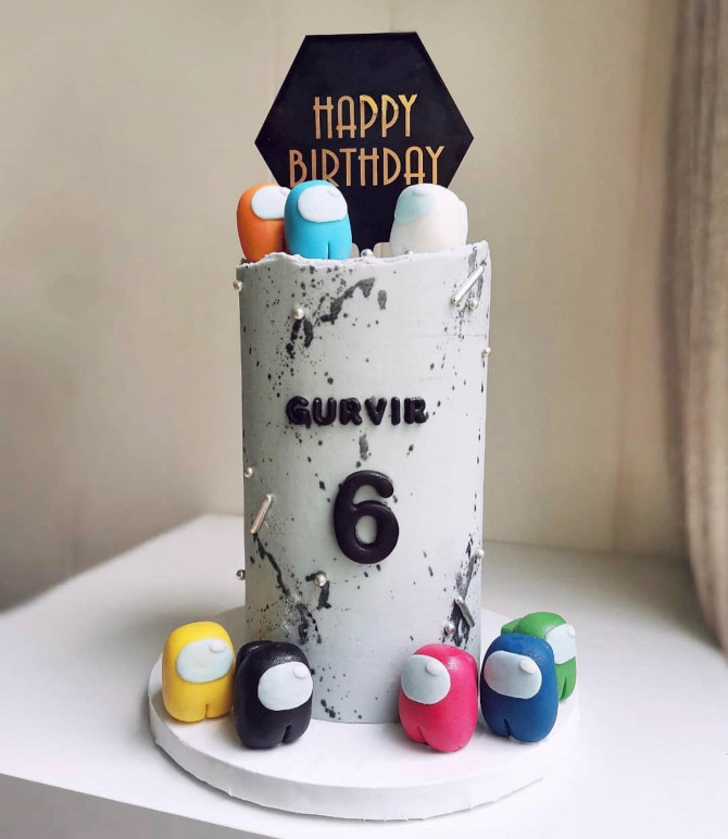 38 Cute Among Us Cake Ideas : Grey Among Us Cake for 6th Birthday