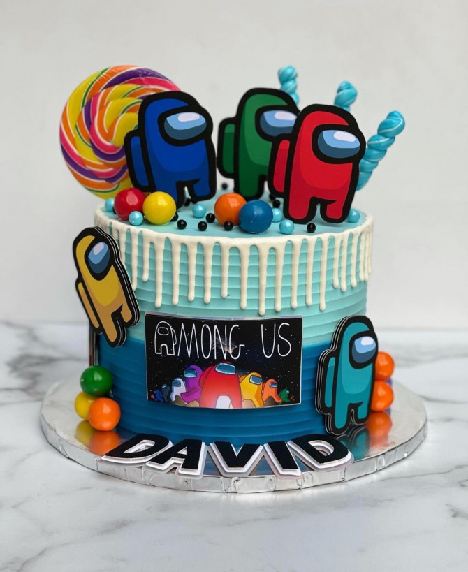 38 Cute Among Us Cake Ideas : Icing Dripped Blue Among Us Cake