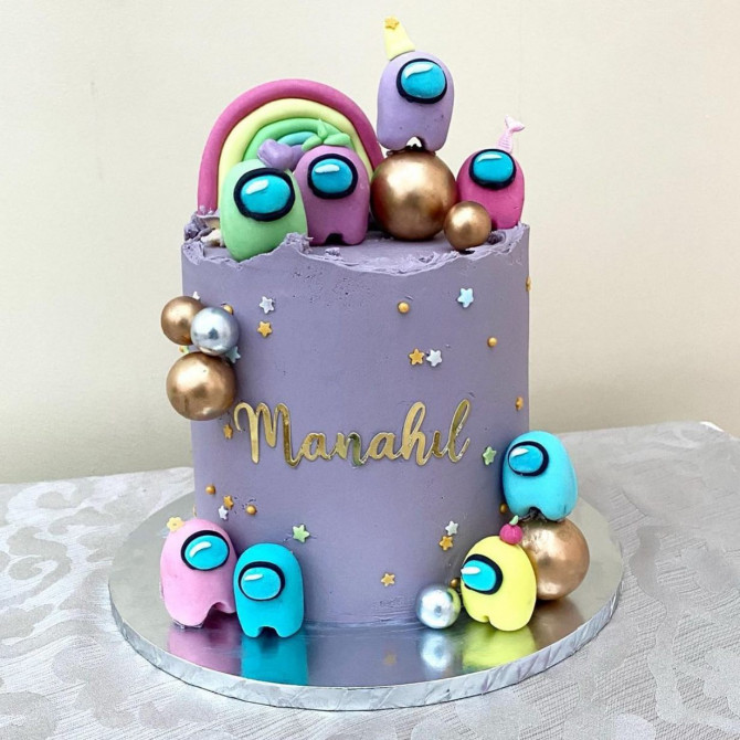 38 Cute Among Us Cake Ideas : Lavender Coloured Among Us Cake