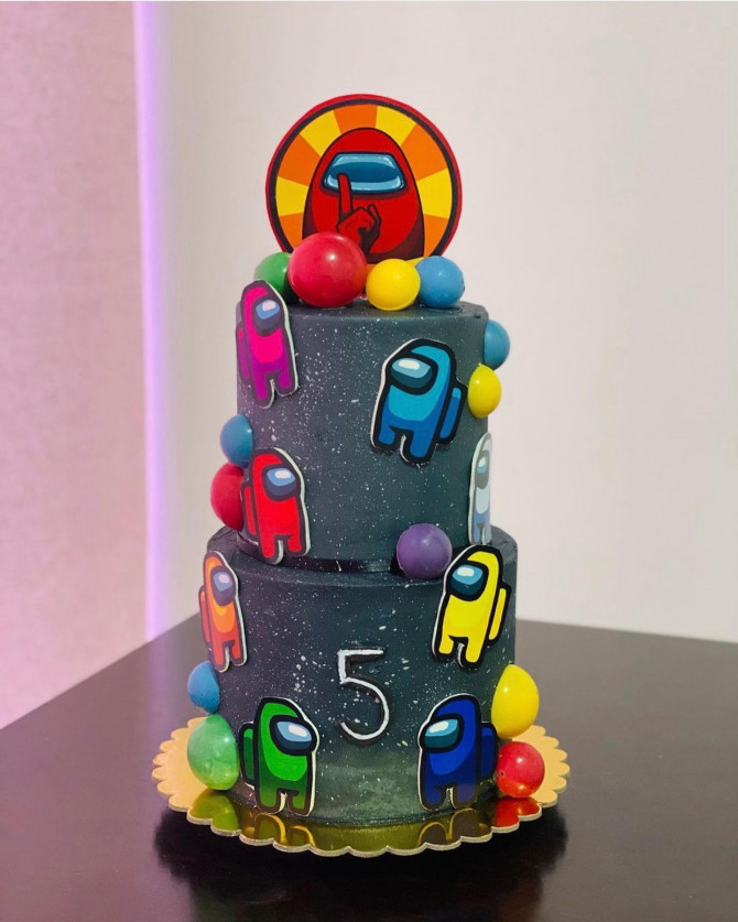 38 Cute Among Us Cake Ideas : Grey Among Us Cake for 5th Birthday