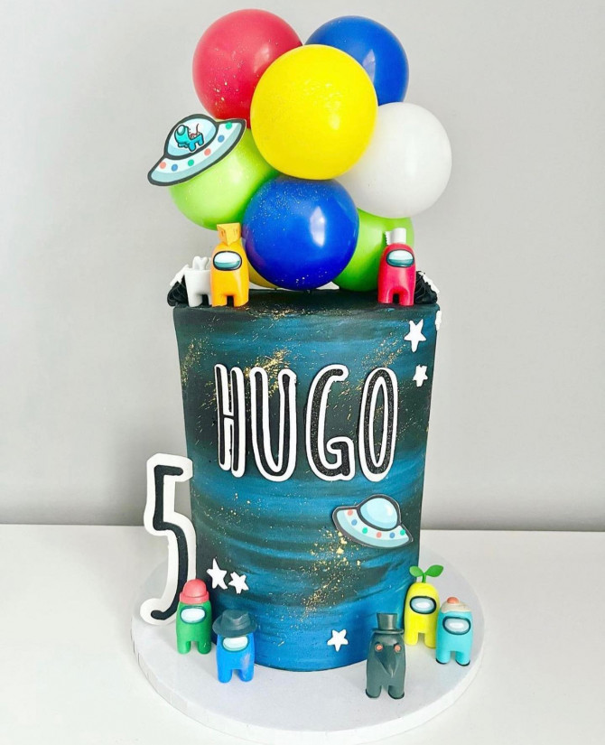 38 Cute Among Us Cake Ideas : Among Us Cake Topped with Balloons