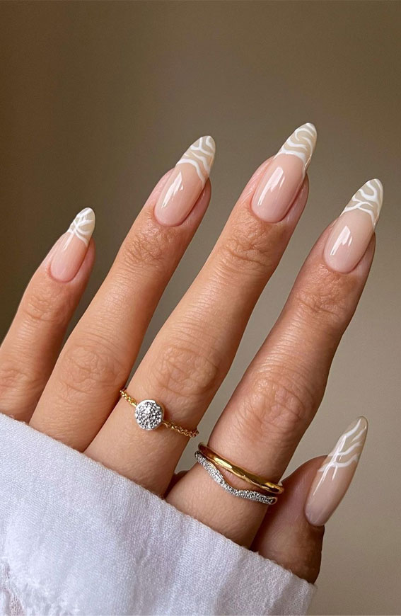 45 Trendy Spring Nails That’ll See Everywhere : White Zebra Tip Almond Nails