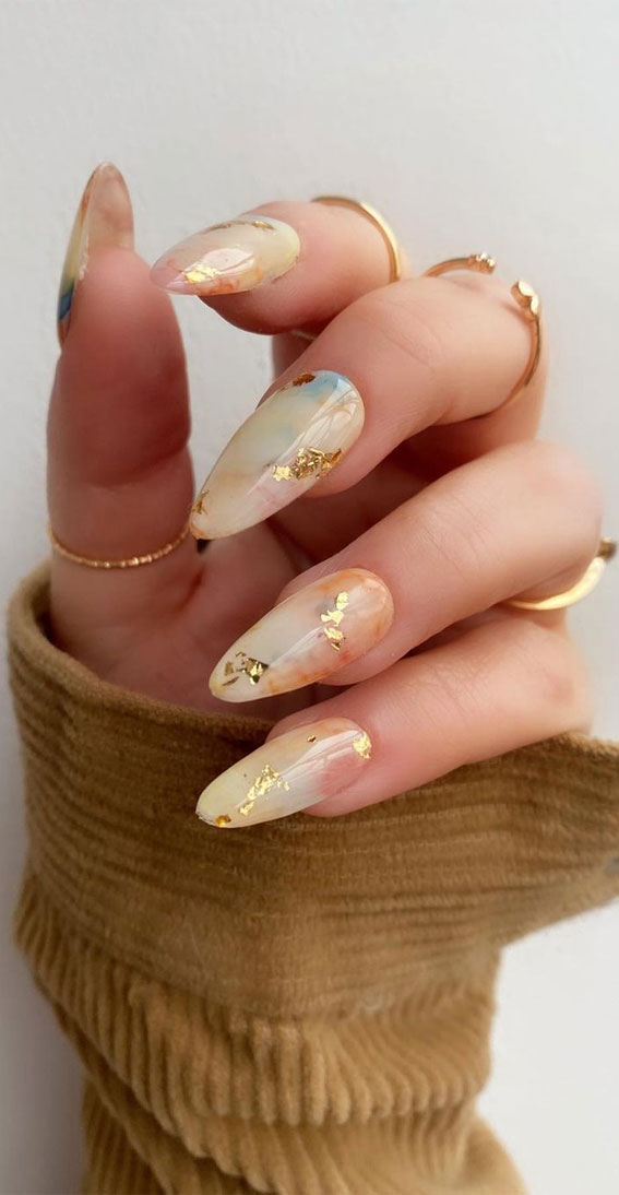 45 Trendy Spring Nails That’ll See Everywhere : Marble Almond Nails
