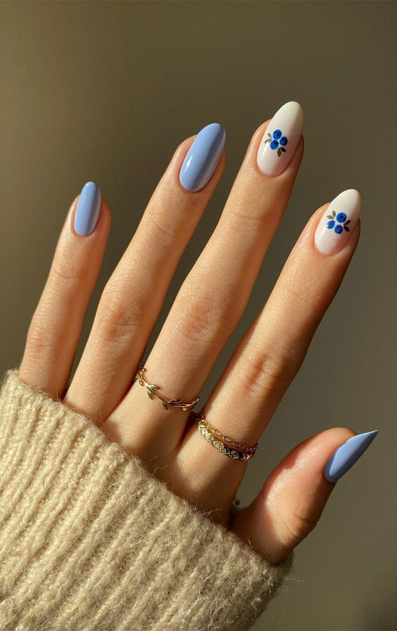45 Trendy Spring Nails That’ll See Everywhere : Baby Blue and Berry nails