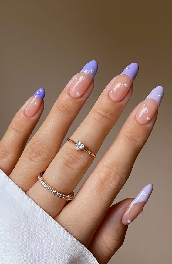 45 Trendy Spring Nails That’ll See Everywhere : Gradient Purple French Tips with Pearls