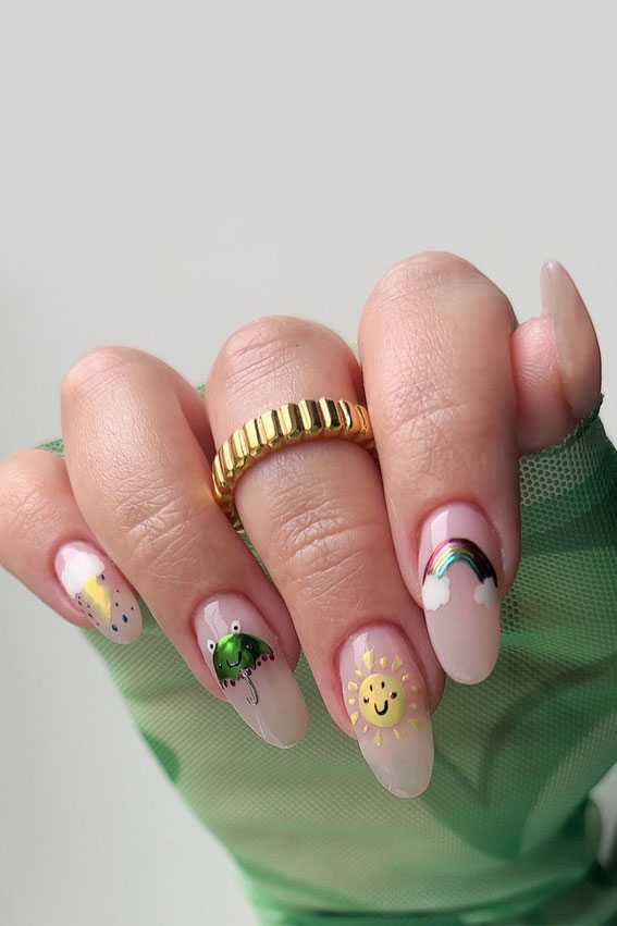 45 Trendy Spring Nails That’ll See Everywhere : Rain, Rainbow & Sunny Spring Nails