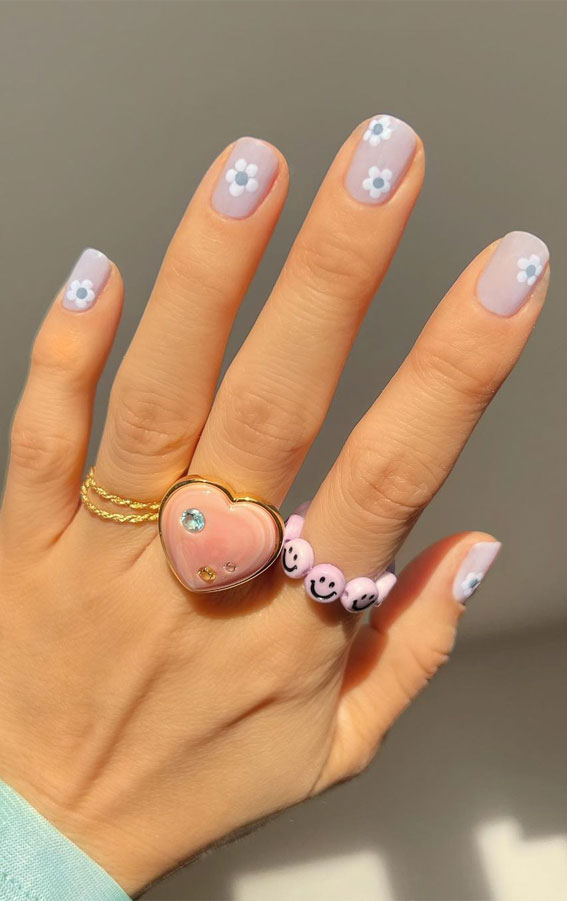 45 Trendy Spring Nails That’ll See Everywhere : Hand Painted Flower Nails