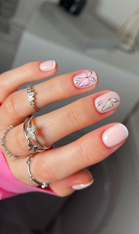 45 Trendy Spring Nails That’ll See Everywhere : Butterfly Short Spring Nails