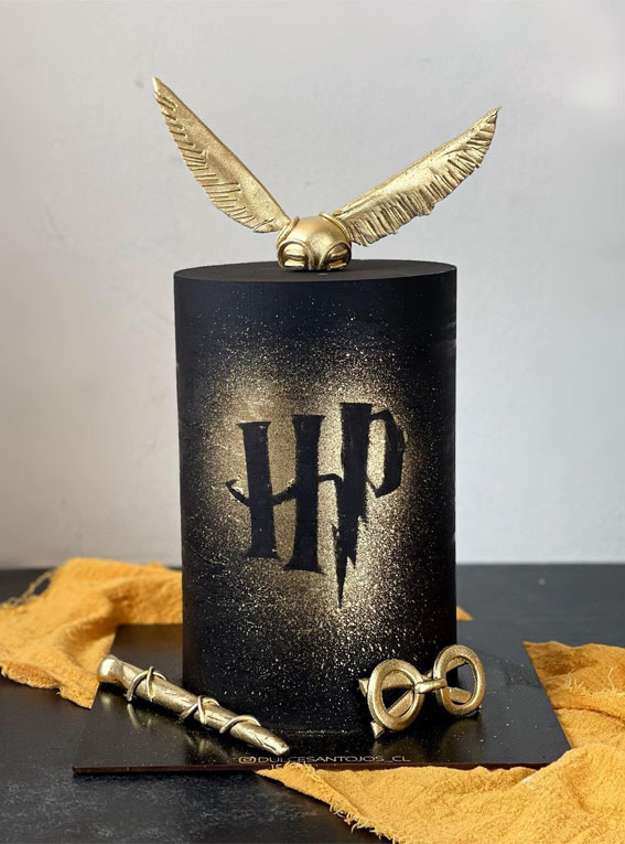 30 Harry Potter Birthday Cake Ideas : Black and Gold Themed Cake