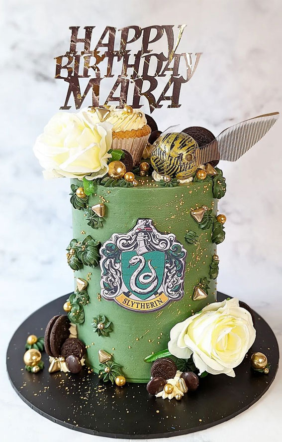 30 Harry Potter Birthday Cake Ideas : Green Slytherin Themed Cake